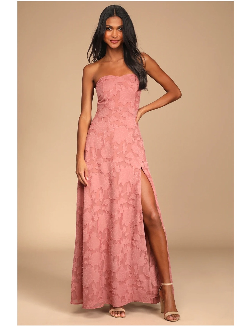 Lulus Garden of Romance Rusty Rose Burnout Strapless Maxi Dress Event Formal